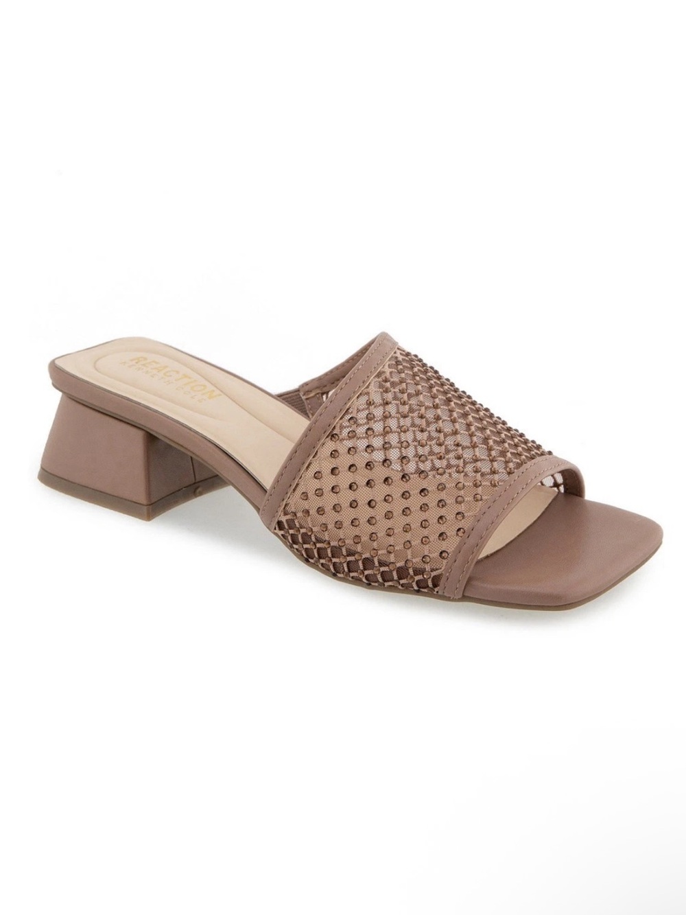 Kenneth Cole Reaction Buenita Rhinestone Mesh Block Heel Sandal Shoes Size 9